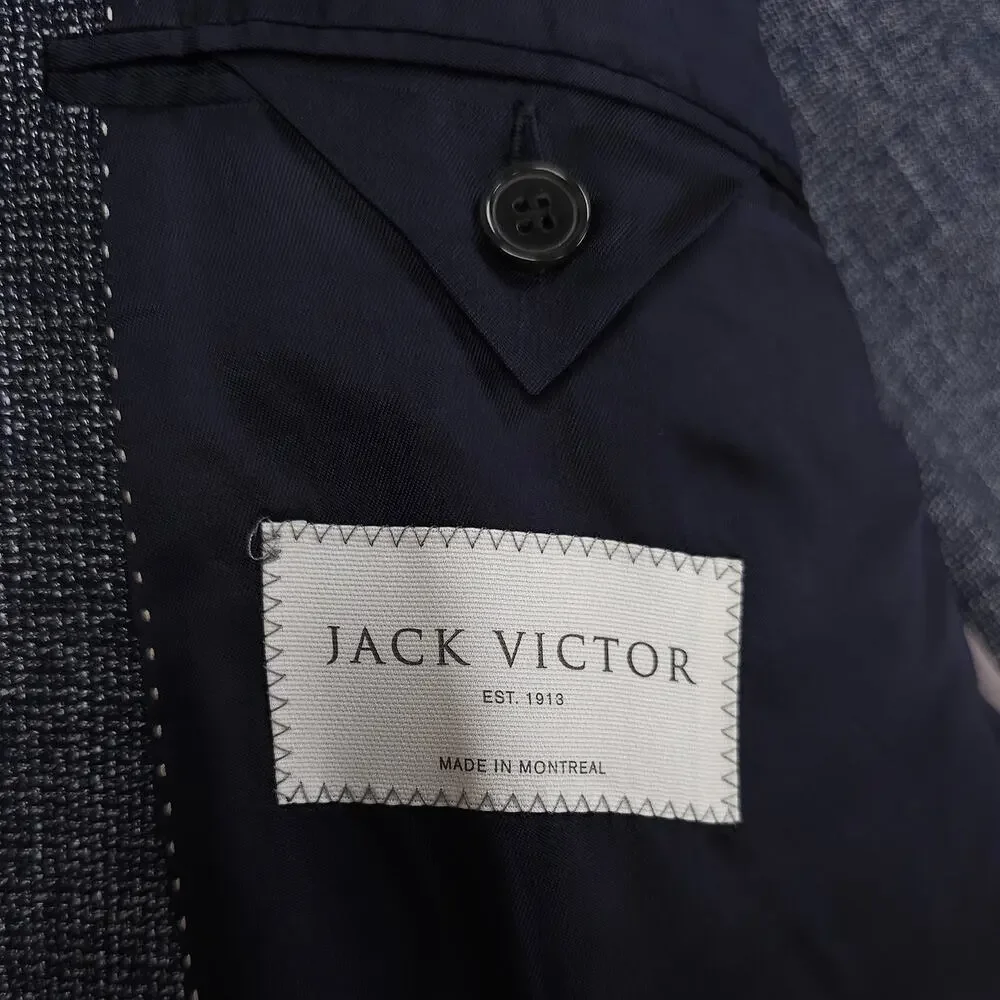 Jack Victor Mens Midland Unstructured Sport Coat 46R Blue Textured Melange Wool